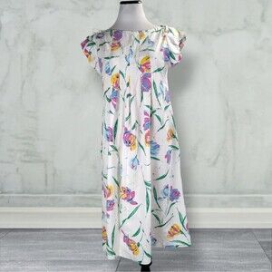 Vintage Jeri Bee Casual Maternity Midi Dress Size M Floral Print Shoulder Ties